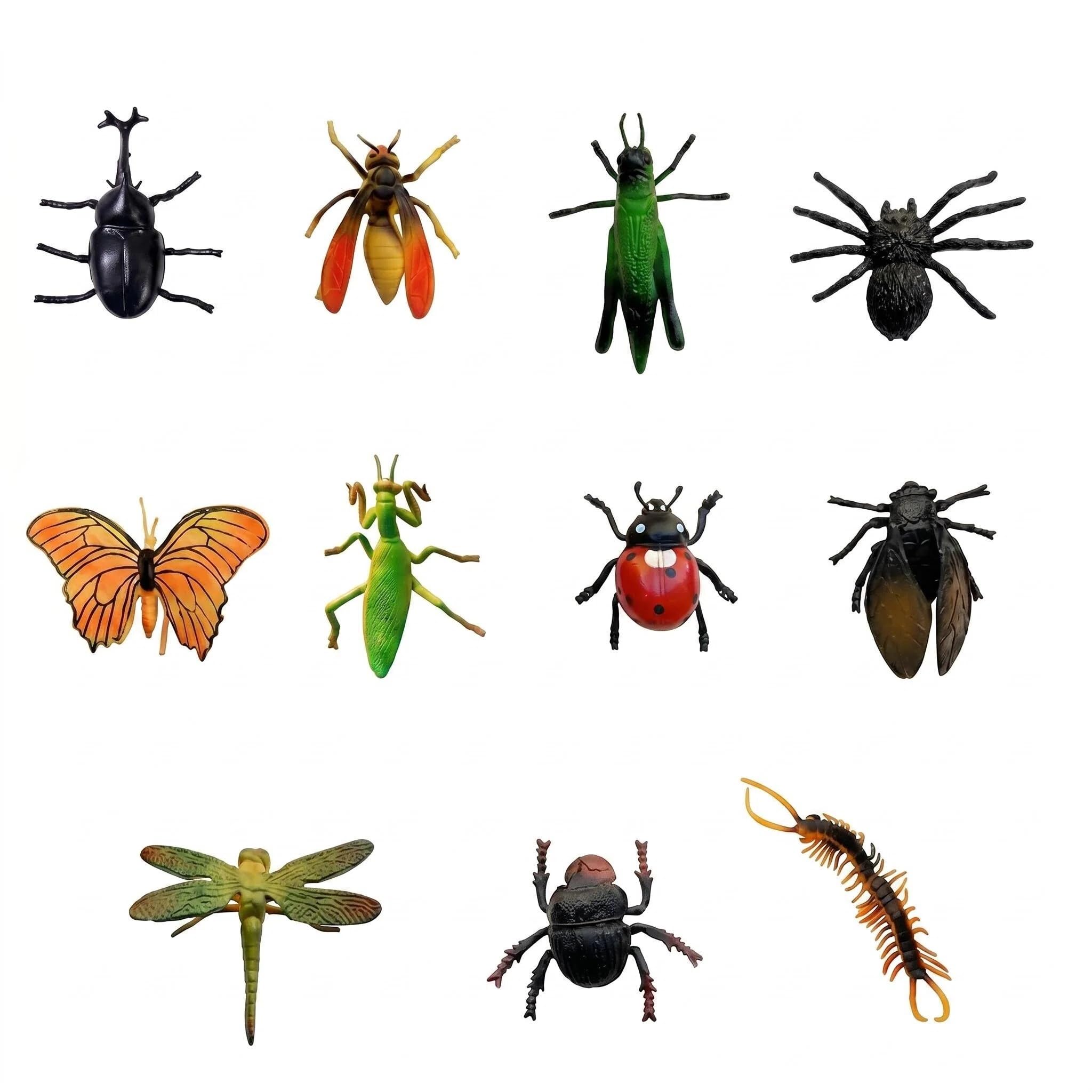 Realistic Insect Bug Figures Set, Plastic Bugs and Insect Figures, Realistic Fake Bugs and Insects, Plastic Animal Toys with Spider, Educational Toys for Halloween Prank Props Party Favors (12pcs)