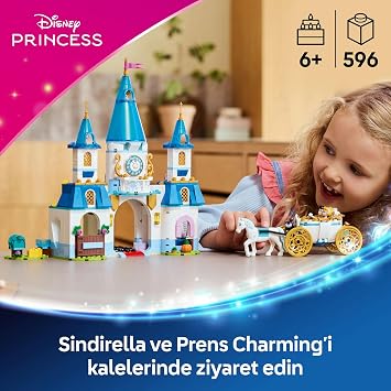 LEGO ǀ Disney Princess Sindirella’nın Şatosu ve At Arabası 43275-6 Yaş ve Üzeri Prenses Seven Çocuklar için Yaratıcı Oyuncak Yapım Seti, Doğum Günü Hediyesi (596 Parça)