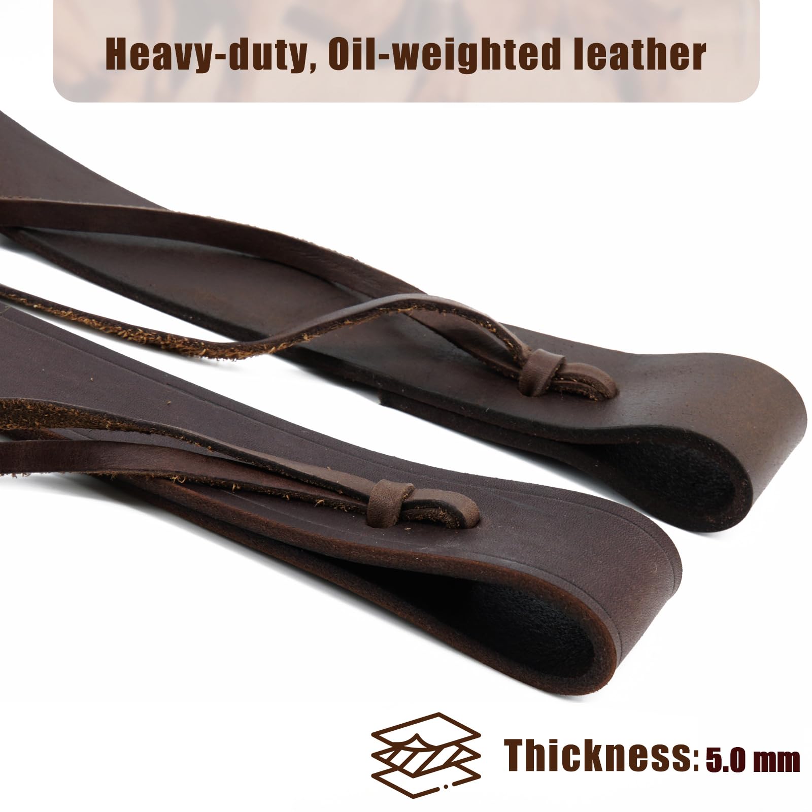 Jeereal Heavy Oil Harness Leather Latigo, Off Billet, Cinch Straps Set for Western Horse Saddle (Dark Coffee)
