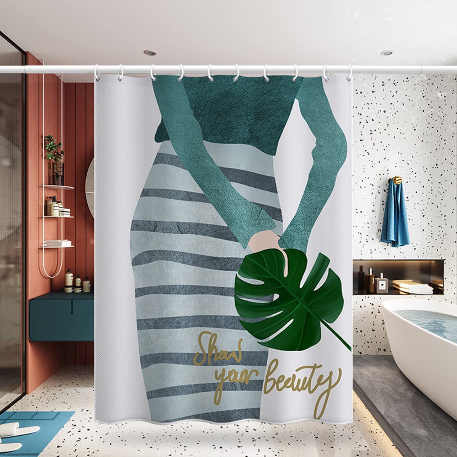 Rideau de douche KnSam La Fille Tenant de Feuille 150x200cm, douceur et sérénité au bain