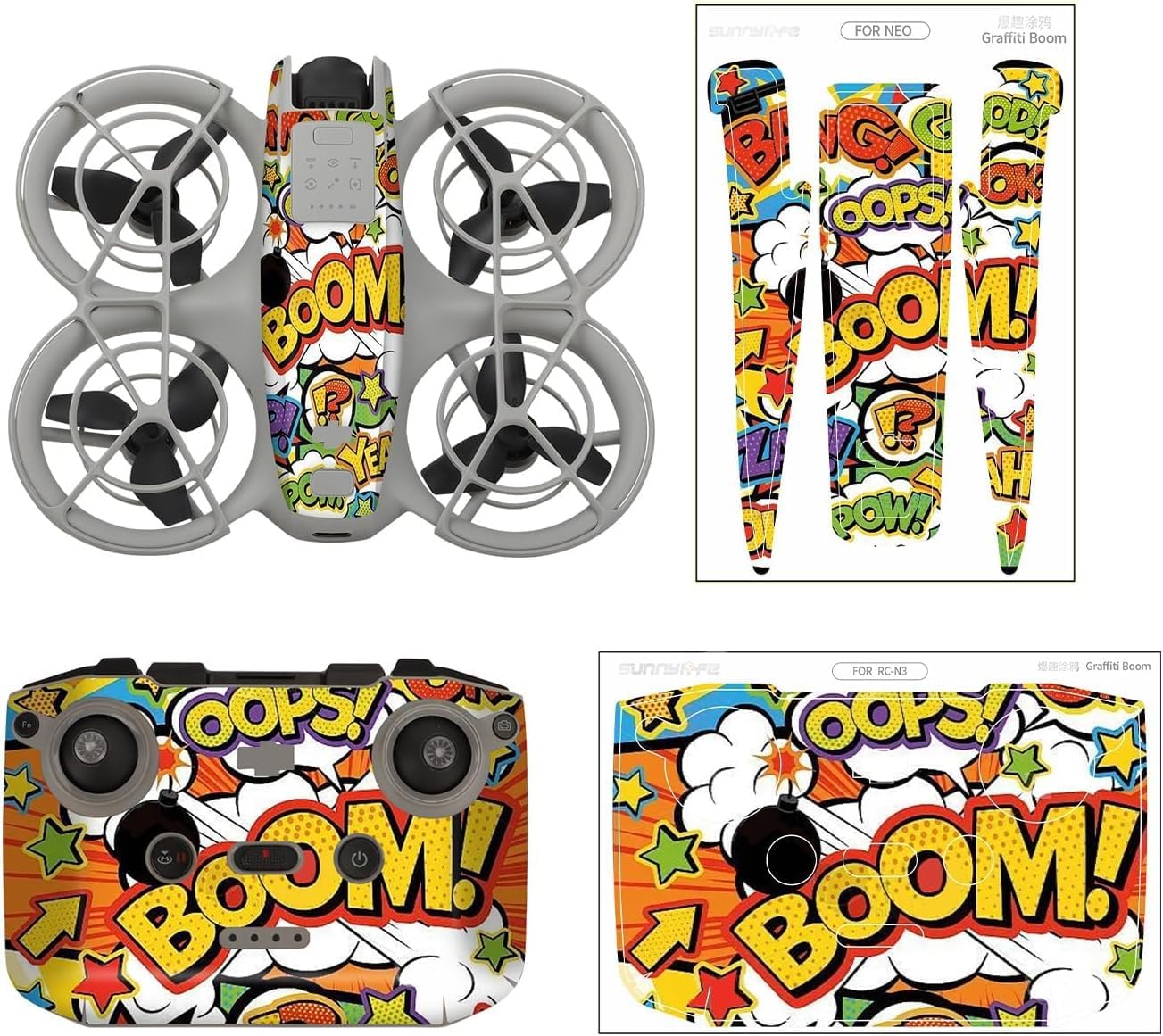 Neo Skin Stickers Set for DJI Neo Drone and Remote, Waterproof Drone Skin PVC Sticker Decal, Anti-Scratch Protective Film for DJI Neo Accessories (4)