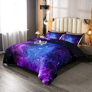 Galaxy Down Duvet Outer Space Starry Sky Duvet Insert for Boys Girls Teens Milky Way Down Comforter Ultra Soft Blue Purple Duvet Comforter Set Double Size Blue