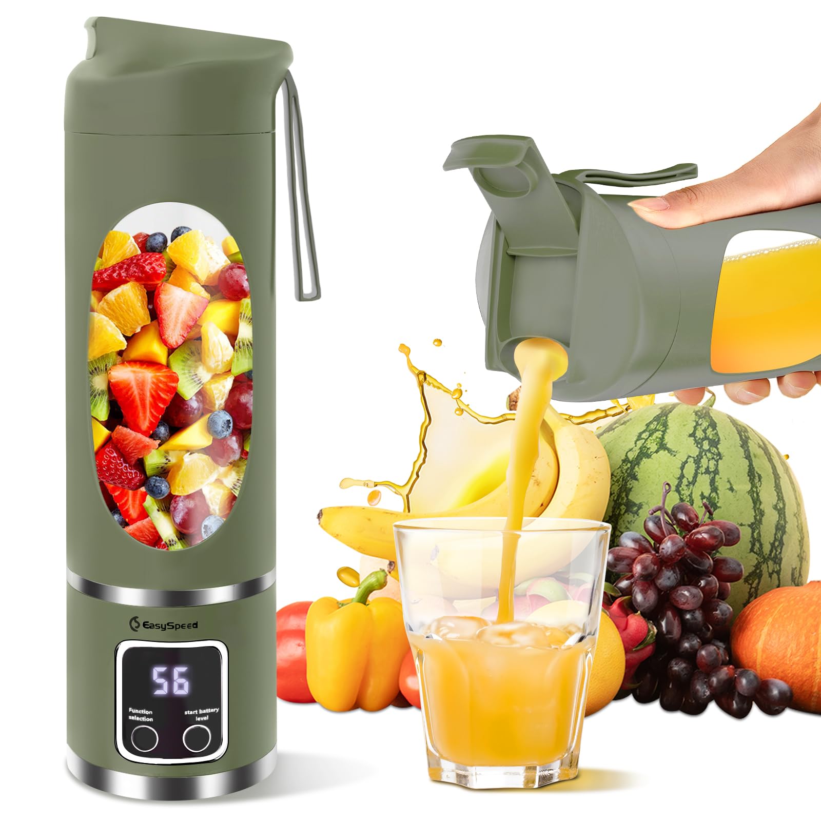 EasySpeed Portable Blender, 500ml Mini Personal Blender, Multifunction Blender, 1500mAh Electric USB-C 15 Shake Cycles, 12 Stainless Steel Blades, for Travel and Office Use