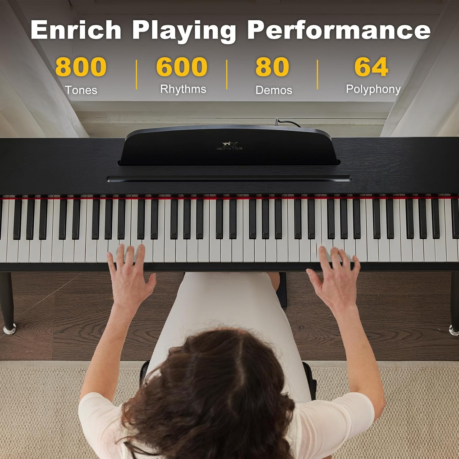 MUSTAR 88 Key Piano Keyboard with Piano Bench, Digital Piano 88 Semi Weighted Keys, Portable Electric Piano with Storage Stool, 3 Pedals, Built-In Speakers, USB/MIDI, Black