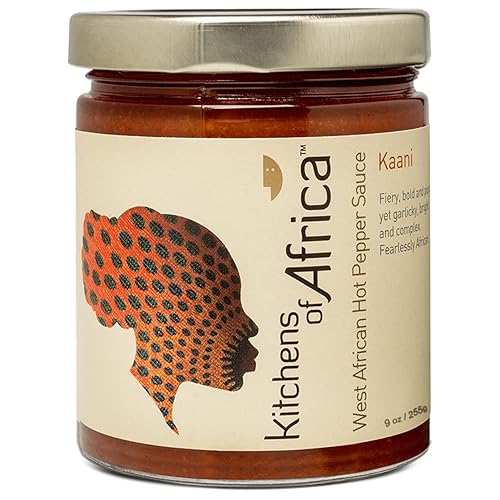 Kitchens of Africa Kaani - Salsa picante artesanal de África Occidental con pimienta habanero, jengibre fresco y ajo. Ardiente, audaz y picante,