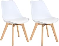 LSSBOUGHT Mid Century Modern Dining Chairs Set of 2 - White Shell Lounge with Padded Seat & Beech Wood Legs