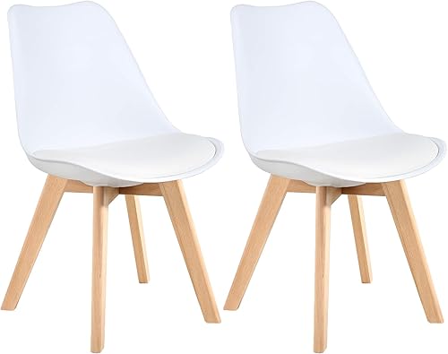 LSSBOUGHT Sillas de comedor modernas de mediados de siglo, silla lateral de plástico Shell con acolchado suave y patas de madera para comedor, sala