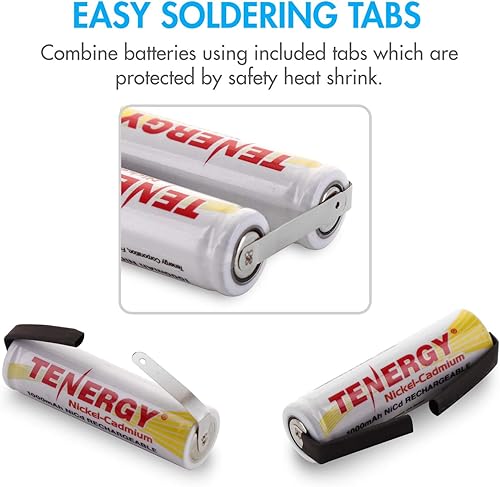 Miniatura 4 de Tenergy Batería recargable AA NiCD de 1.2 V, baterías de alta capacidad de 1000 mAh con pestañas para afeitadoras, recortadoras, maquinillas de