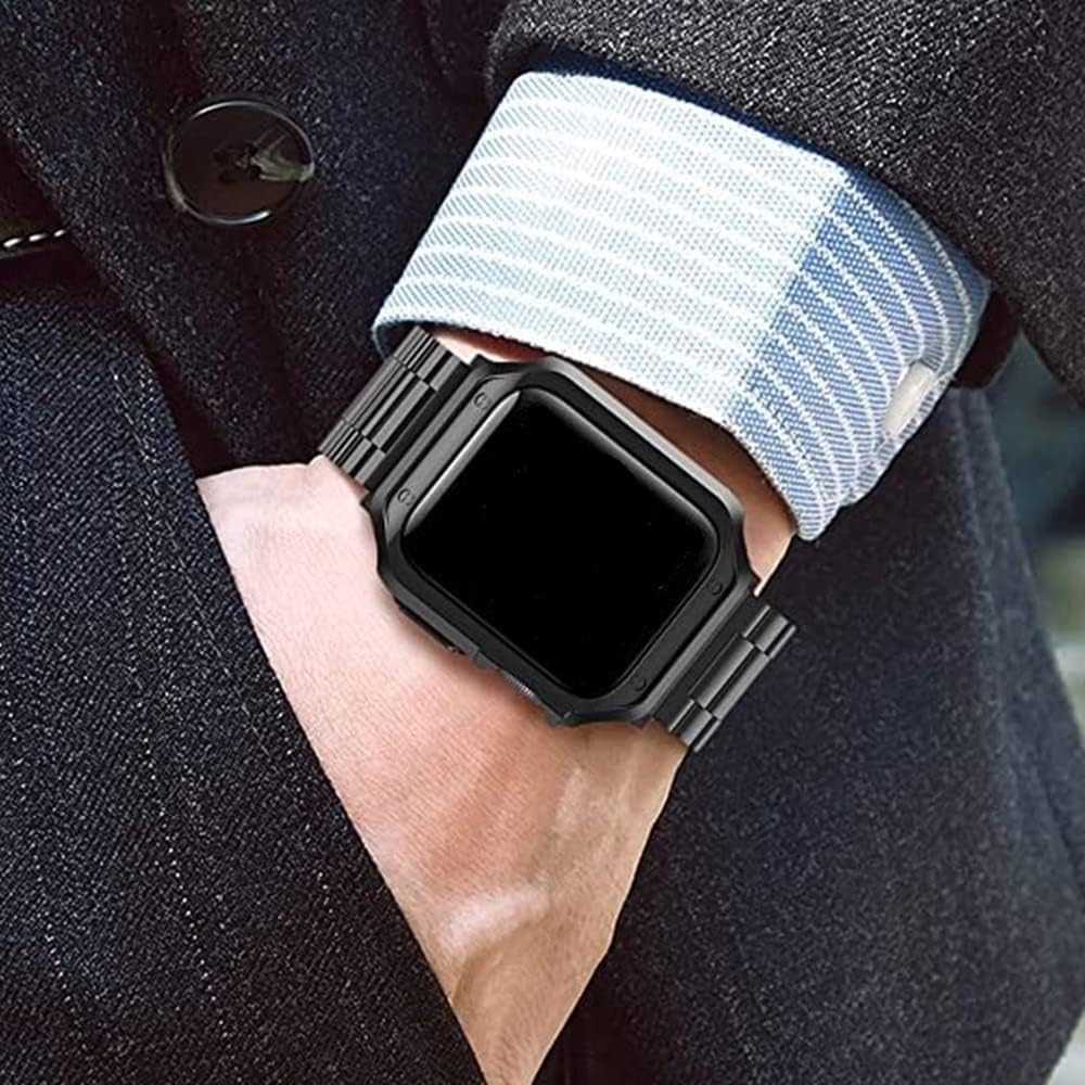 Upgrade Stainless Steel Case Band，For Apple Watch Ultra 49mm 8 7 45mm 44mm, Metal Buckle Case Strap，For Watch 6 5 4 3 SE 41mm 40mm 38mm Accessories