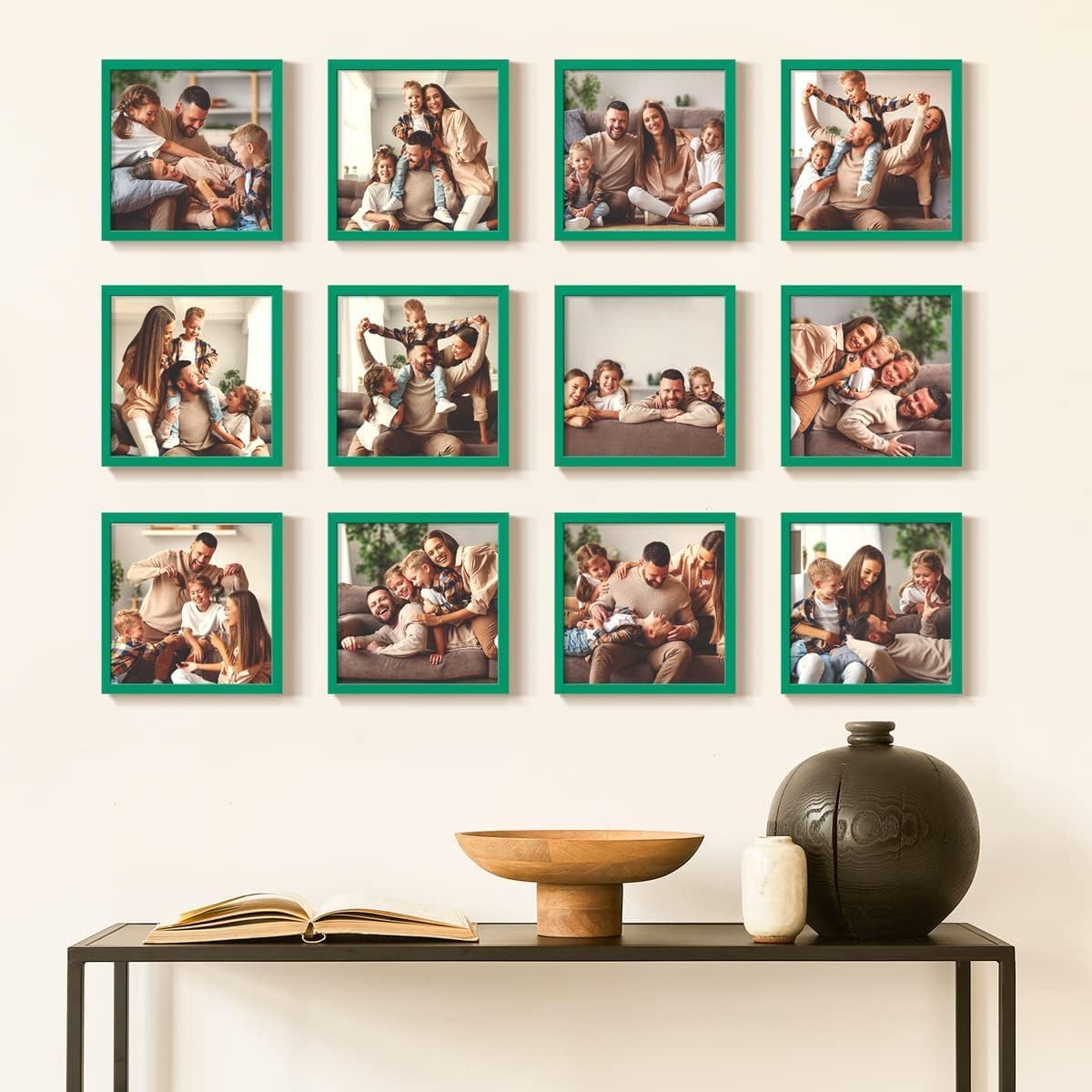 Renditions Gallery Set of 4, 8x8 Custom Photo Prints with Real Wood Picture Frames. Create Personalized Photos with Peel & Stick Photo Frames. Brown Frame