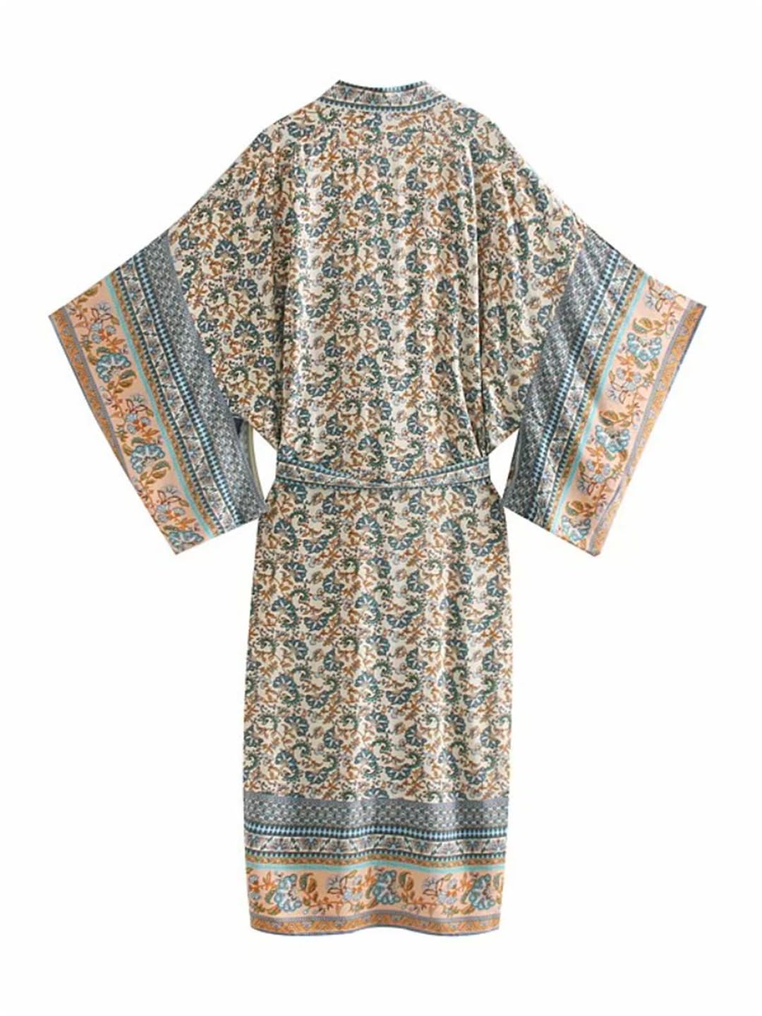 Disimlarl Kimono bohemio con estampado floral para mujer, manga murciélago, rayón, playa, cuello en V, fajas para bikini