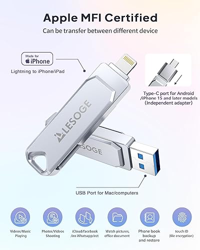 Miniatura 2 de Memoria USB con certificación MFi de 256 GB para iPhone, memoria USB, memoria USB de alta velocidad, almacenamiento externo para iPhoneiPadAndroidPC