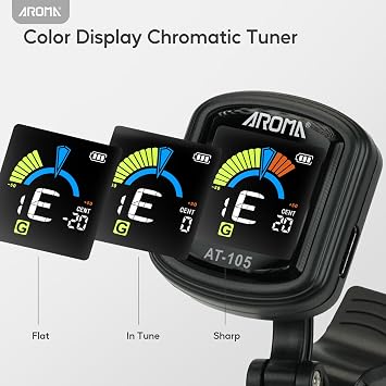 Aroma Guitar Tuner Clip On Rechargeable Chromatic Tuner for Guitar Bass Ukulele Violin Mandolin