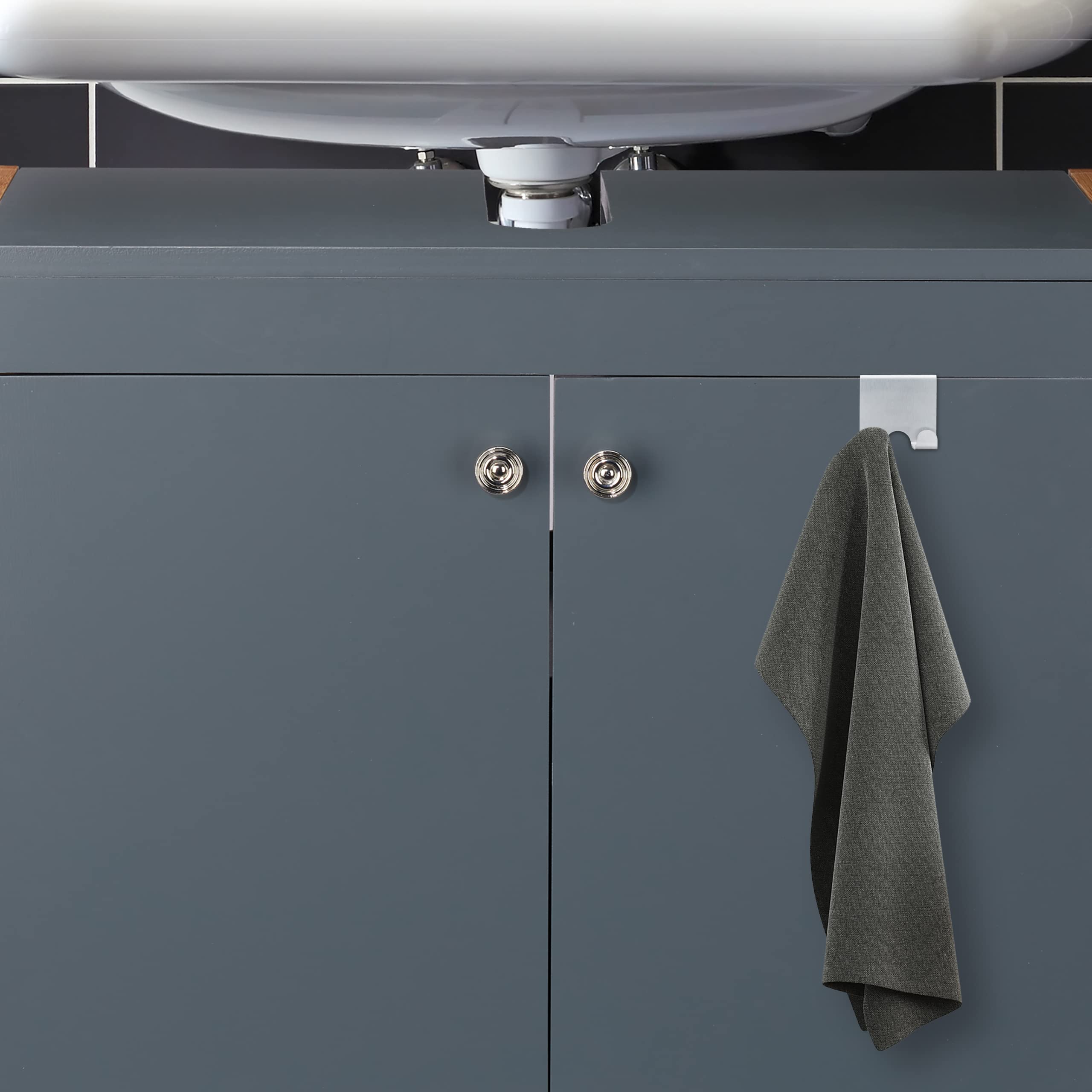 Relaxdays deurhaken set van 24, rvs, ophanghaken, deurdiktes tot 2 cm, zonder boren, handdoekhaken badkamer, zilver