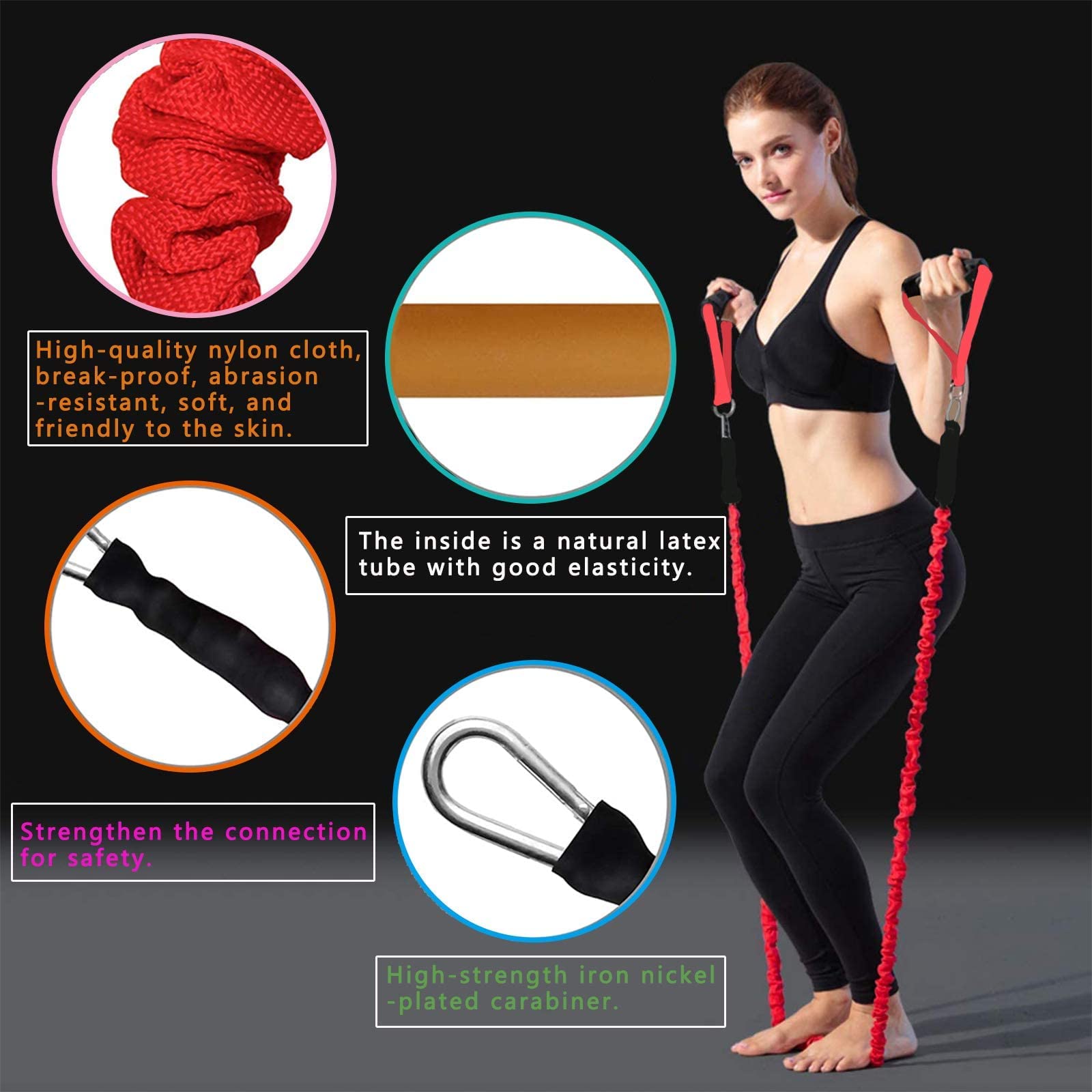YEAHTOP Set de Bandas de Resistencia, Juego de Gomas Elásticas Fitness hasta 150lbs, Cuerdas de Entrenamiento con 5 Tubos de Látex para Ejercicios Físicos, Crossfit, Musculación, Deporte para Gym/Casa
