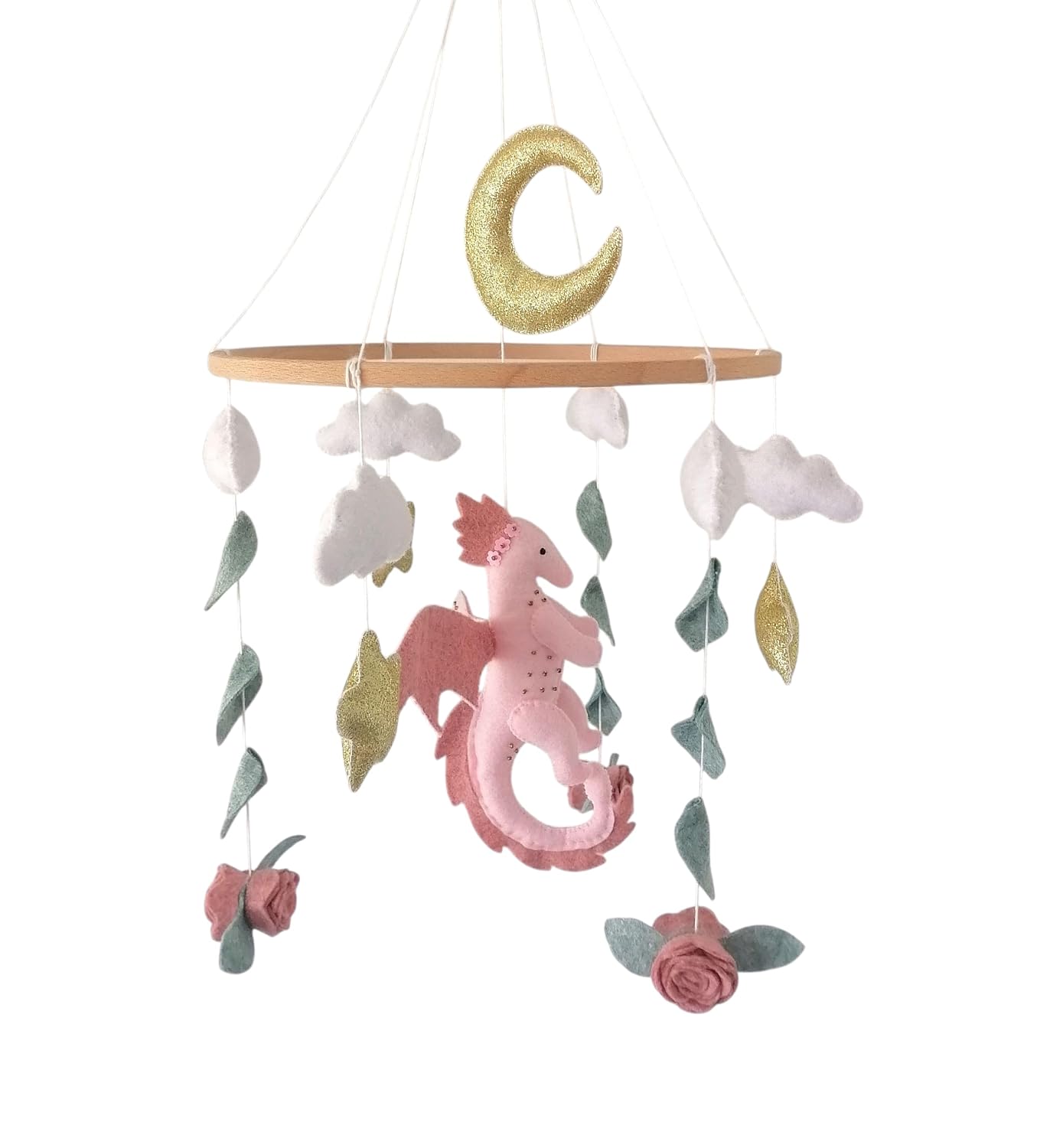 Dragon Baby Crib Mobile for Girl Nursery,Personalized Name Baby Mobile,Baby Shower Gift,Fantasy Dragon Decoration,Gold Star Moon