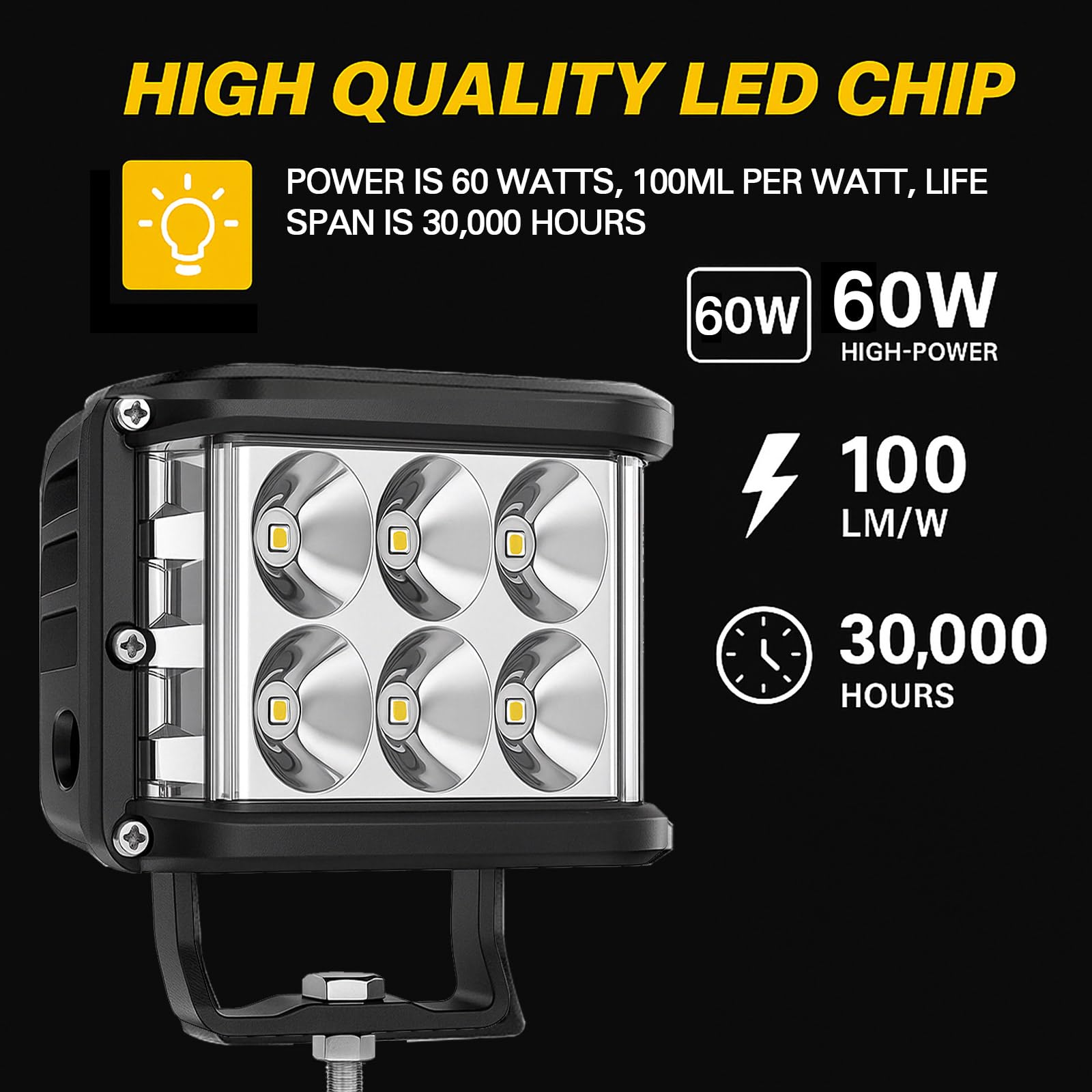 Willpower 2 sztuki Reflektor roboczy LED, 4 cale 60 W LED 12 V Flood reflektor do samochodu 4 x 4 ciężarówka ciągnik SUV łódź
