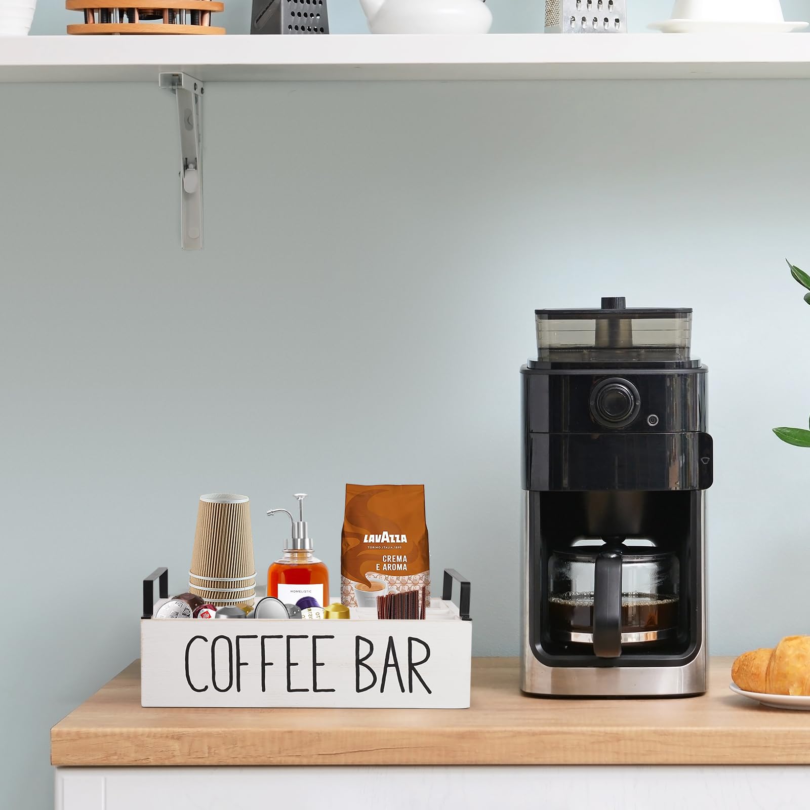 Kaffeestation Aus Holz – Rustikaler Organizer Mit 5 Fächern, Braun Für Küche, Café Oder Bauernhaus-Deko