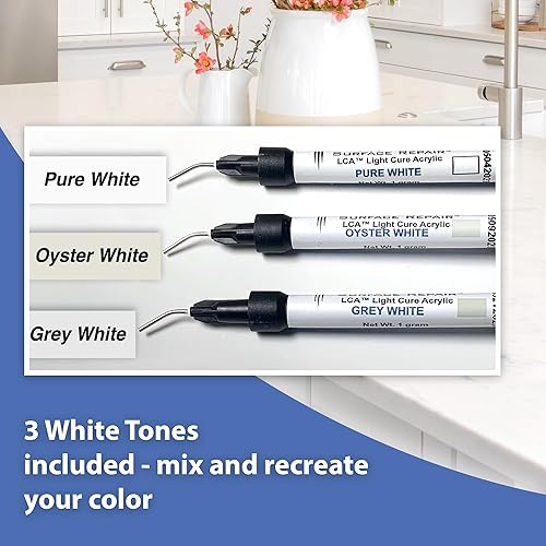 Miniatura 3 de White Tones - Kit de reparación de encimera de cuarzo blanco - Cuarzo, mármol, granito, acrílico, kit de reparación de chips de encimera de