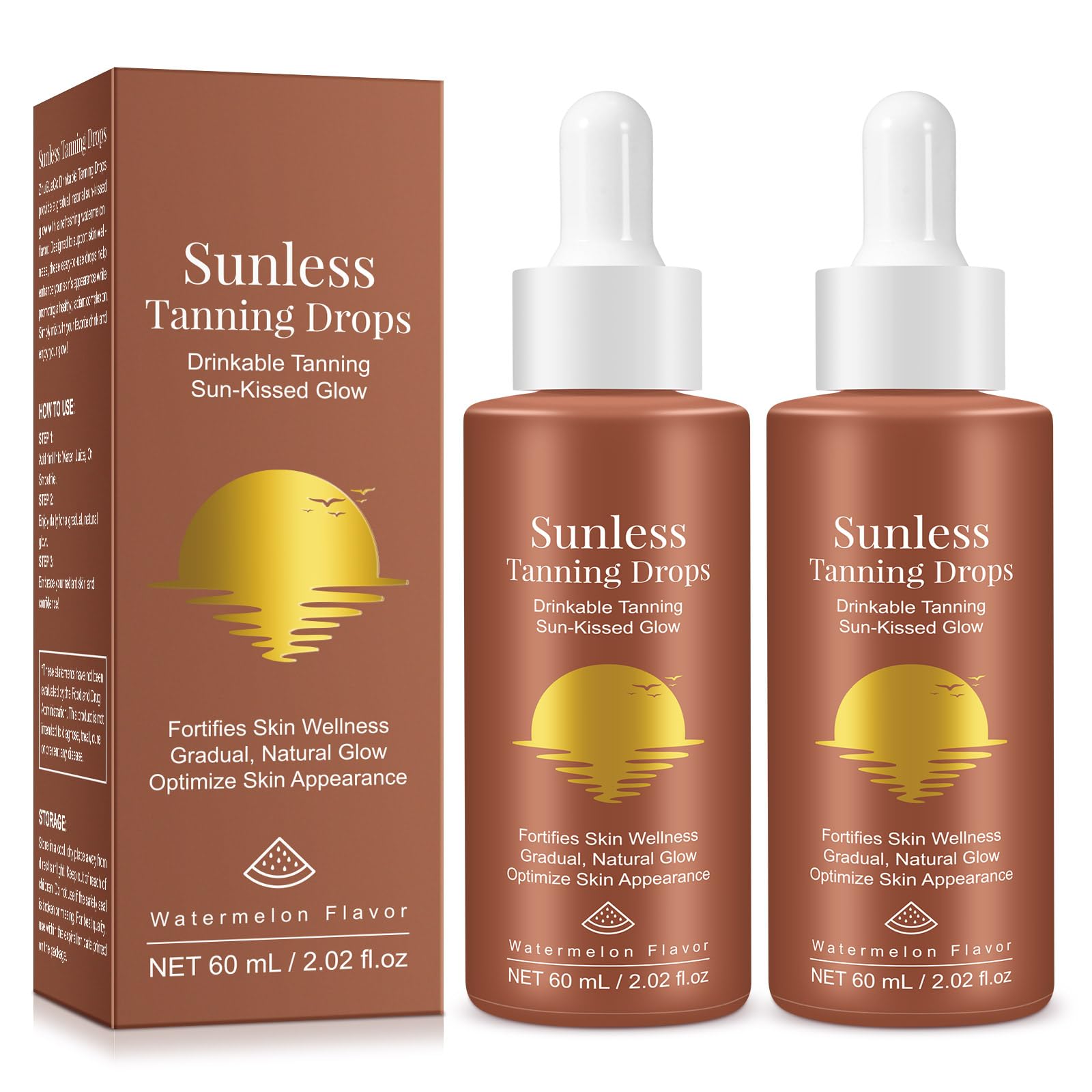 Gotas de bronceado sin sol para beber, gotas de bronceado sin sol 2025, mejora tu tono natural de piel para un brillo genuino y bañado por el sol, gotas nutritivas autobronceadoras de 60 ml (2