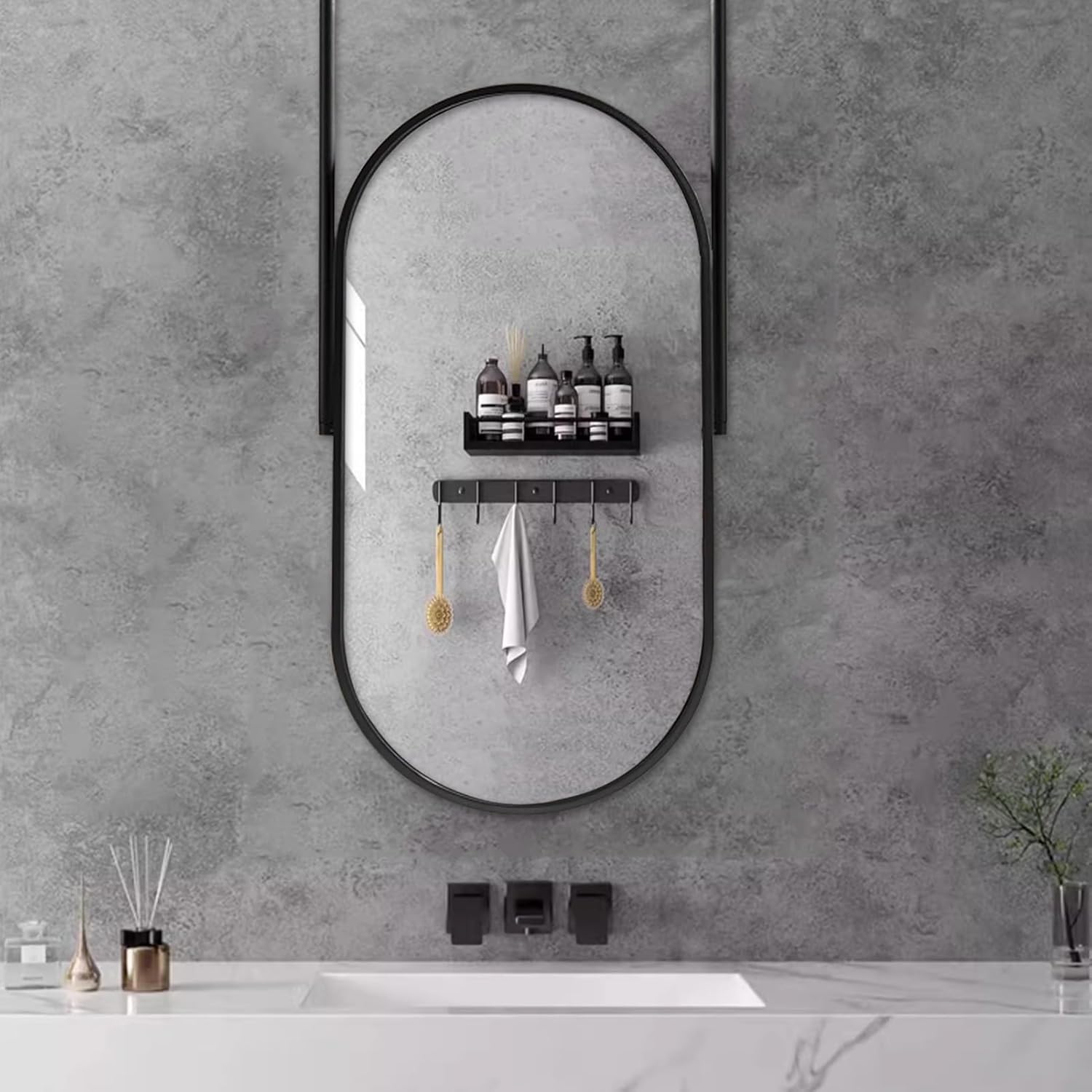 ZXDTVFGN ラージオーバルウォールミラー、メタルフレームメイクアップ