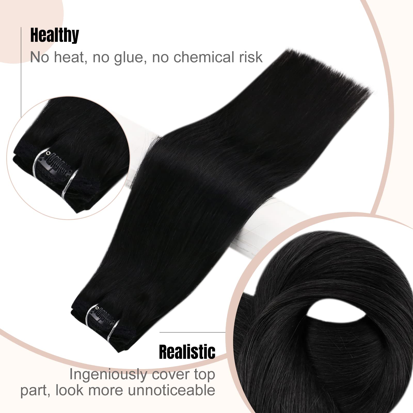 Fshine Extension Capelli Clip Jet Nero Clip Capelli Umani Lisci 55CM 120g 7pcs Clip In Hair Extension Real Hair Full Head Extension Capelli Veri Clip Double Weft Extension Lisce Clip #1