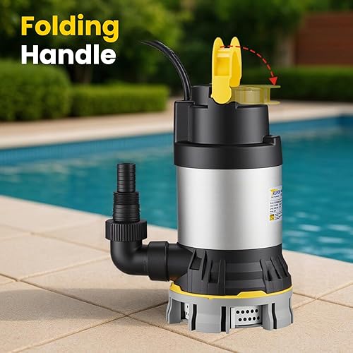 Miniatura 4 de Bomba de sumidero de 1 HP 4000 gph, bomba de agua sumergible de acero inoxidable limpiosucio, bomba eléctrica portátil para piscina, jardín, sótano,