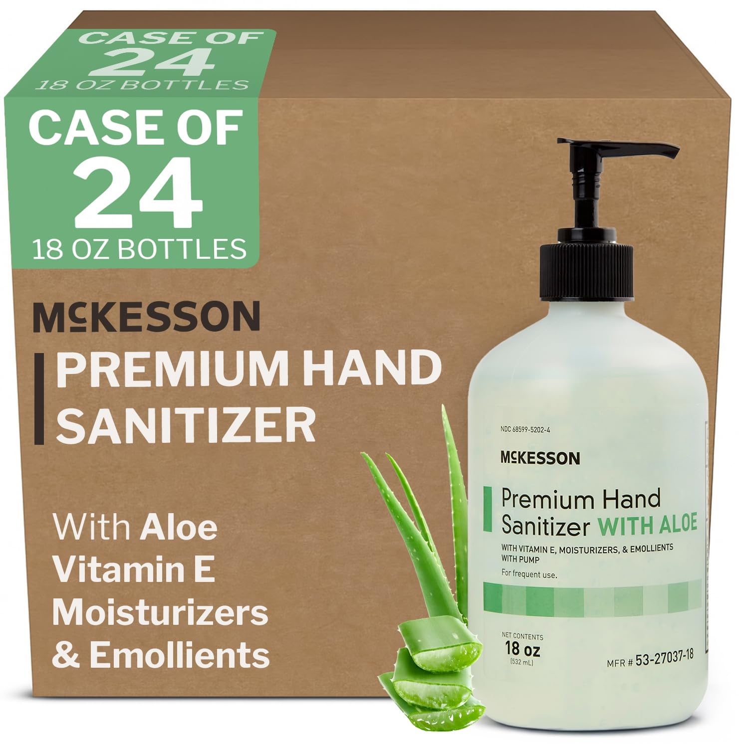 McKesson Hand Sanitizer with Aloe, Pump, Bulk with 70% Ethyl, 18 oz, 12 ct