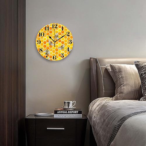 Miniatura 3 de Relojes de pared a pilas de 12 pulgadas, abeja de panal amarilla, decoración silenciosa del hogar para baño, sala de estar, dormitorio
