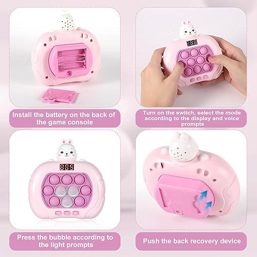 Miniatura 5 de Juego de burbujas de empuje rápido con pantalla, lindo juego para ansiedad, juego de mano con luz de empuje rápido con 6 modos de juego, juguetes