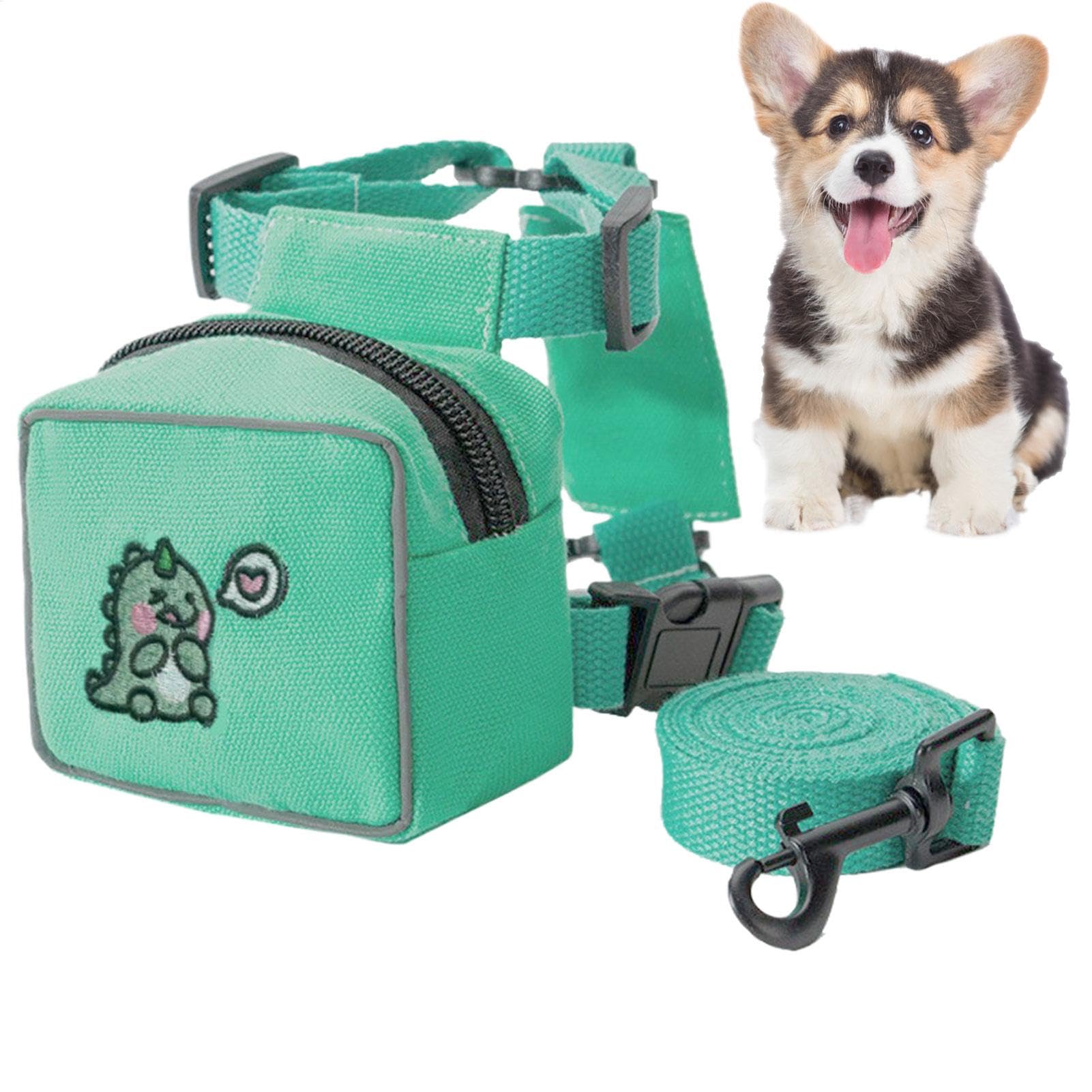 Backpack for Dogs To Wear, Cartoon Small Dog Backpack with Pet Lead, Adjustable Colorful Pet Hiking Harness Cute Bear Rabbit Dinosaur Pattern for Travel Camping Hiking