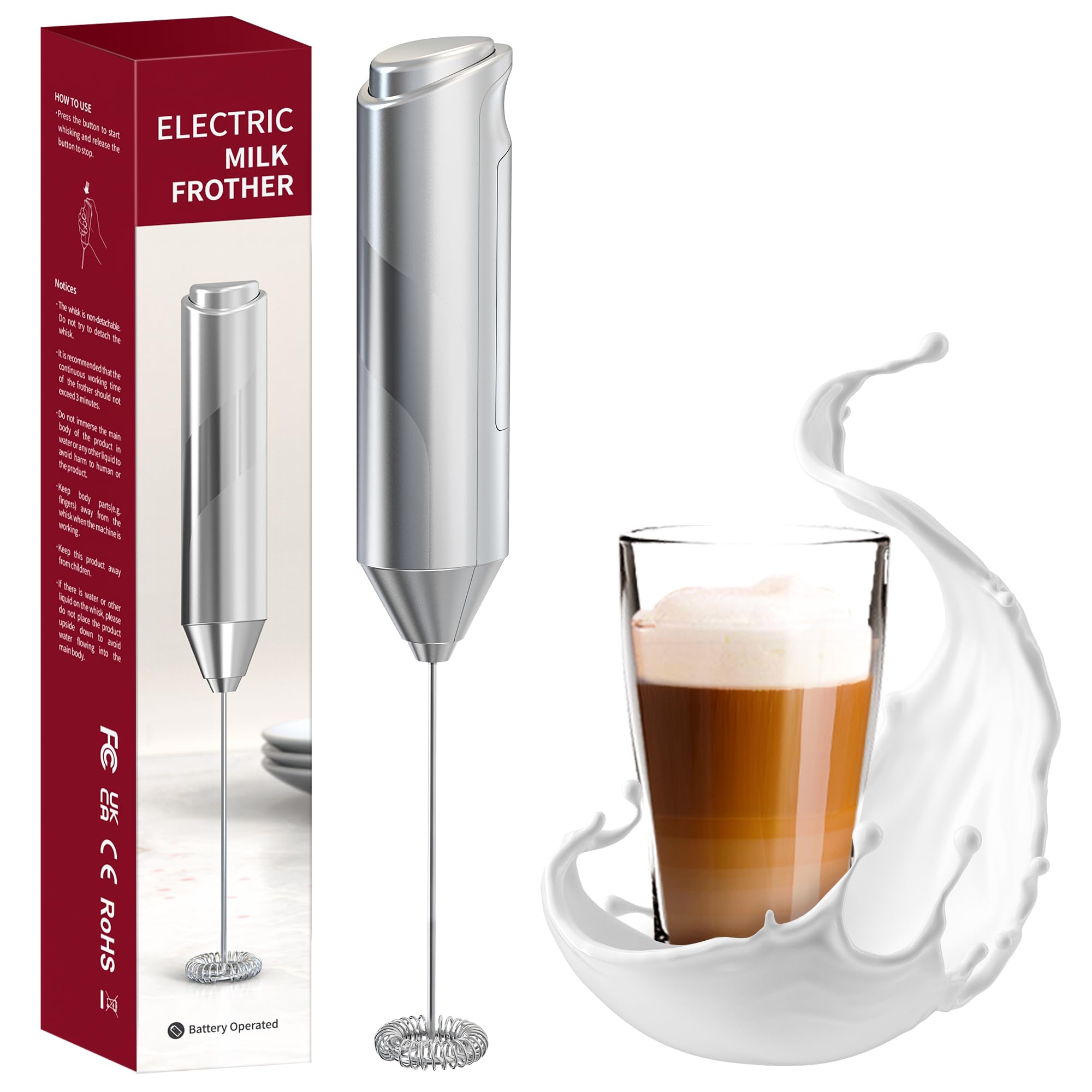 Amazon.com: EZBASICS Milk Frother Wand, Handheld Milk Frother Drink Mixer, Electric Whisk Foam Maker for Coffee, Hot Chocolate, Matcha, Cappuccino, Lattes, Stainless Steel Whisk Coffee Enthusiasts Gift Silvery: Home & Kitchen