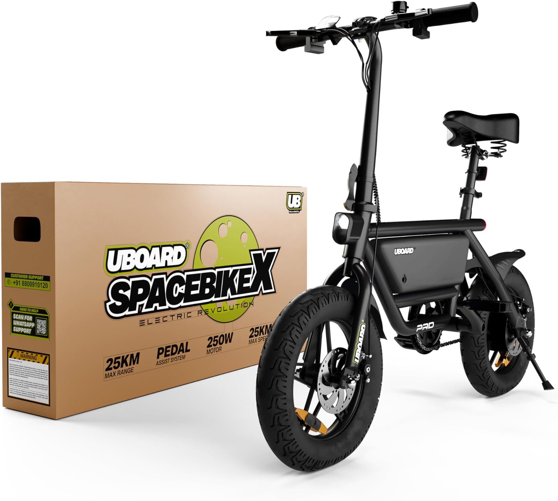 Space Bike Electric Foldable Mini E-Bike|250W Motor, 36V 8Ah Battery, Up to 30 km Range, 25 km/h Speed|Lightweight Frame, Adjustable Seat, Dual Disc Brakes, LED Lights & LCD Display – Black