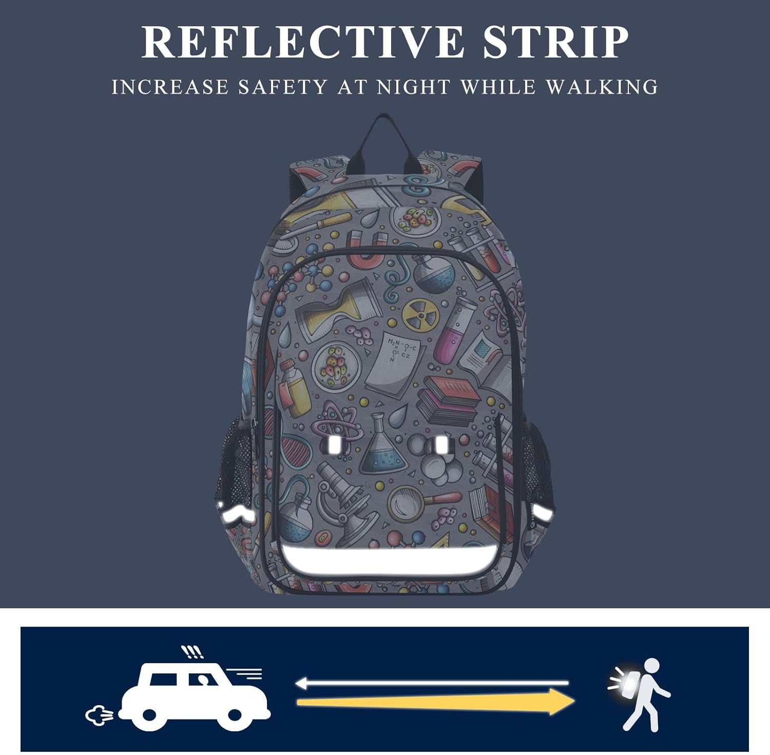 Educational Science Cartoon Cute Backpack School Bag Lightweight Laptop Backpack Student Travel Daypack with Reflective Stripes