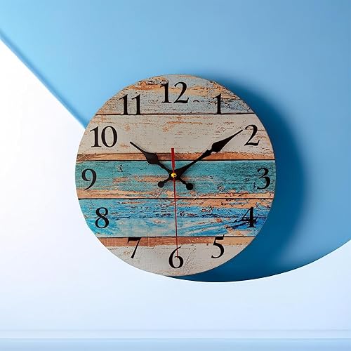 Miniatura 6 de Reloj de pared decorativo de playa de 12 pulgadas, funciona con pilas, reloj de madera náutico costero para baño, cocina, dormitorio, piscina,