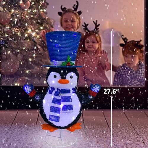 Miniatura 4 de Pingüino iluminado para decoración de Navidad al aire libre, pingüino emergente para decoración al aire libre, 60 luces preiluminadas, decoraciones