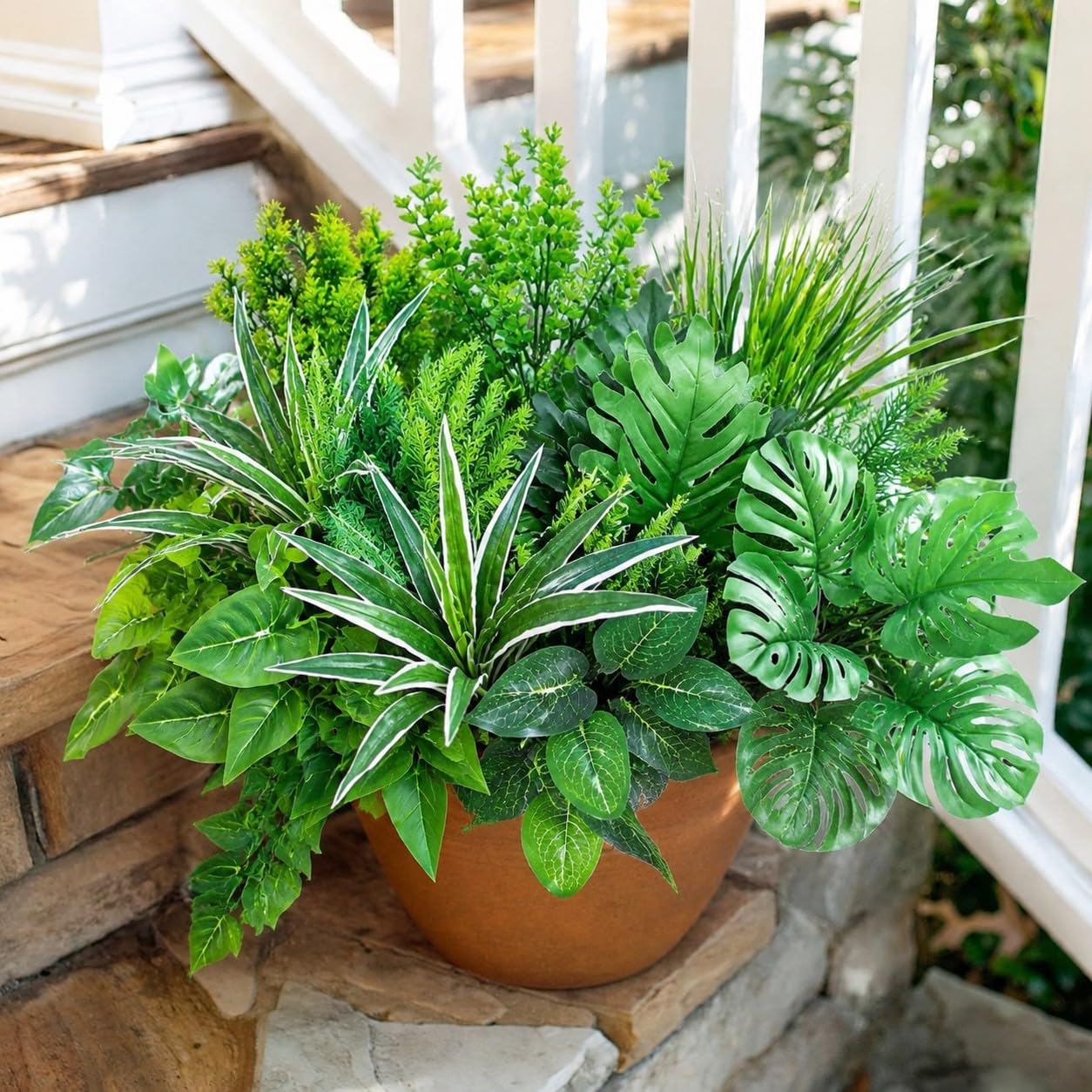 18 piante artificiali per esterni, foglie artificiali in plastica con steli, grandi fasci di piante artificiali, cespugli, resistenti ai raggi UV, per interni ed esterni, veranda, casa