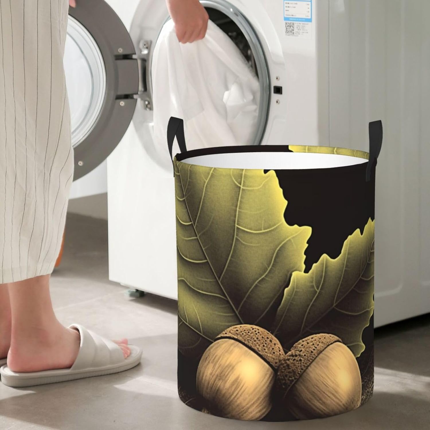 Two acorns Laundry Basket With Handles, Foldable Laundry Hamper Oxford Cloth Dirty Clothes Basket Waterproof Clothes Toys Storage Bin Organizer for Bedroom Bathroom Dorm