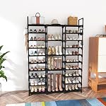 VTRIN 10 Tiers Grand rack de chaussures Organisateur de chaussures pour les supports d'entrée 55-62 paires Chaussures et bottes Free Standing Shoe Tower pour placard métallique durable avec crochets polyvalents pour chambre Garage noir