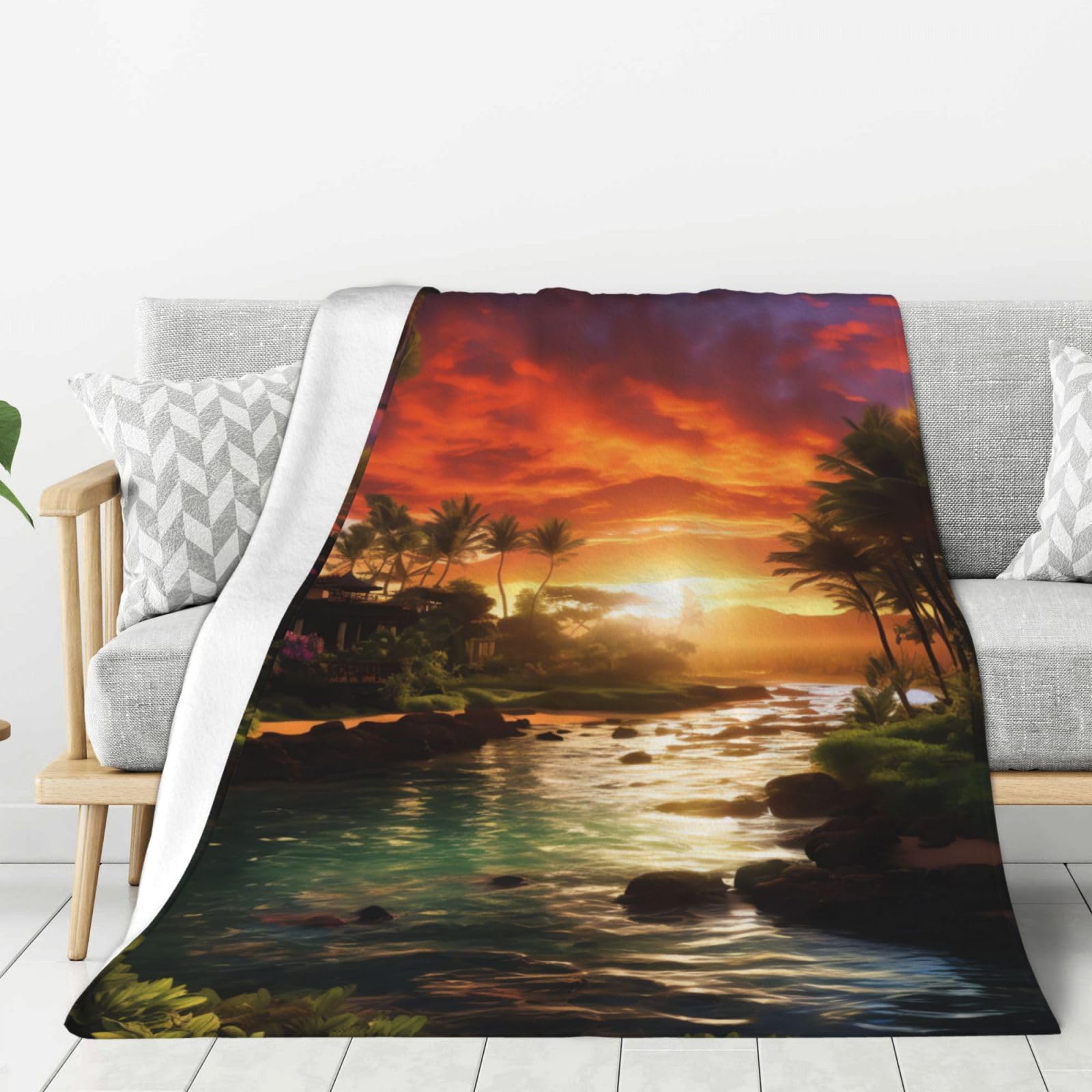 Couverture polaire tropicale plaid flanelle doux pour vos soirees cocooning sur canape