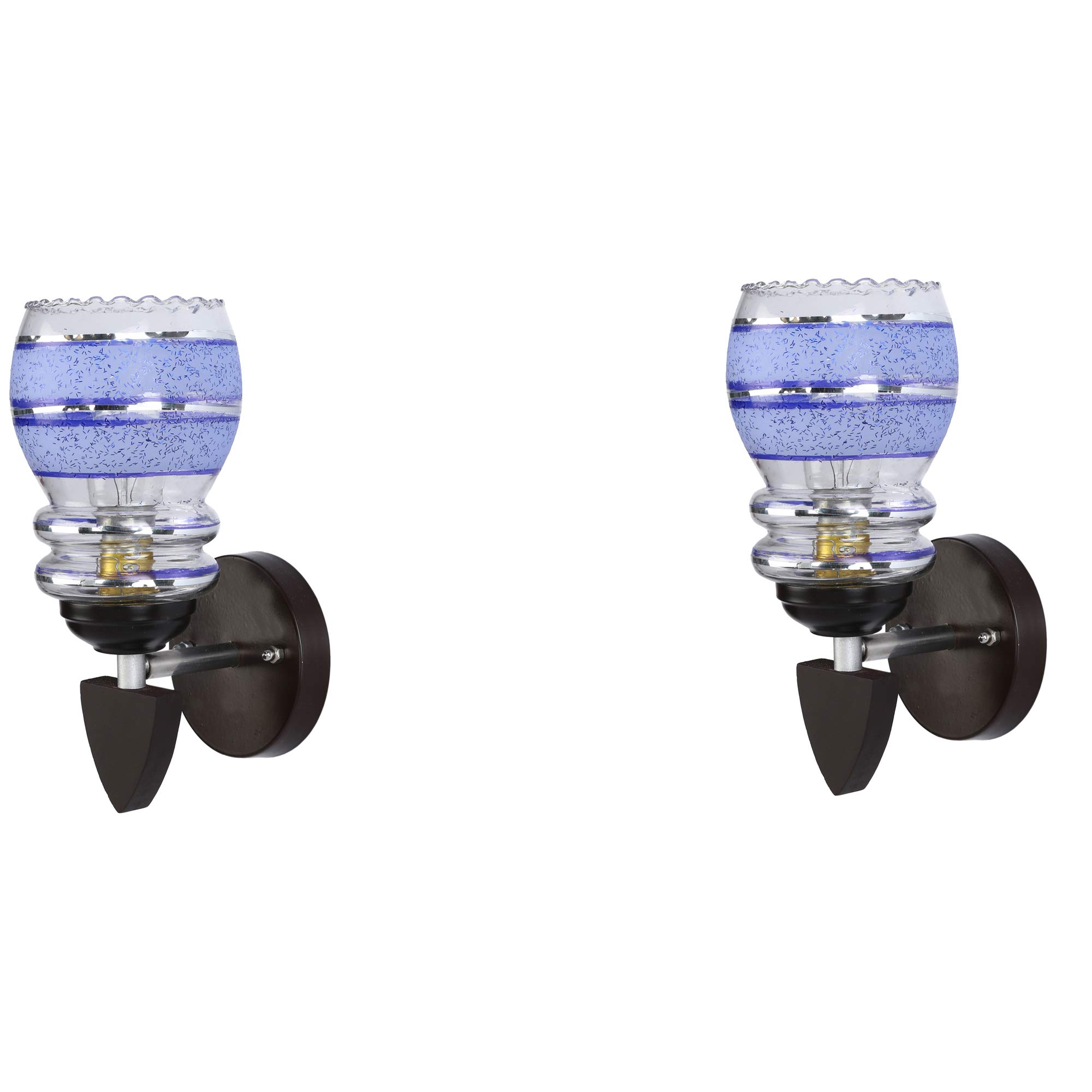 Somil LED Wall Lamp/Night Lamp with Colorful Decorative Glass Light Shade in Modern Black Wood Fixture, Pack of 2