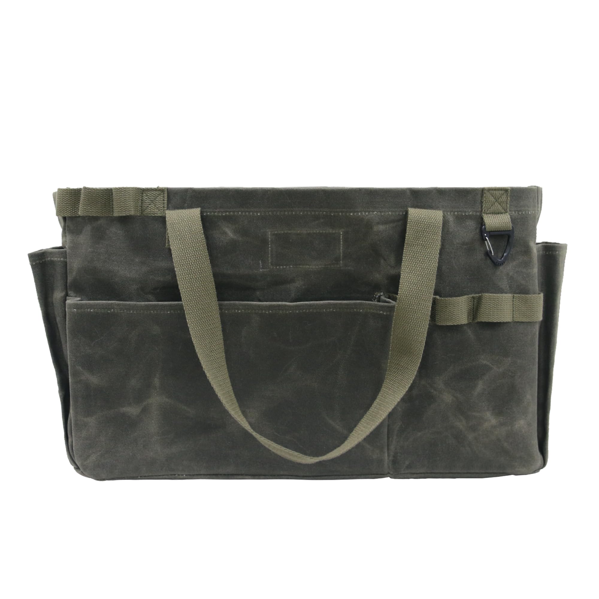 Faltbare werkzeugtasche Leer, gartenwerkzeug tasche, Handwerkzeugtasche groß, einkaufstasche klein, Waxed canvas 46x18x28cm - Ideal für Gärtner Elektriker Schreiner Handwerker(olivgrün)