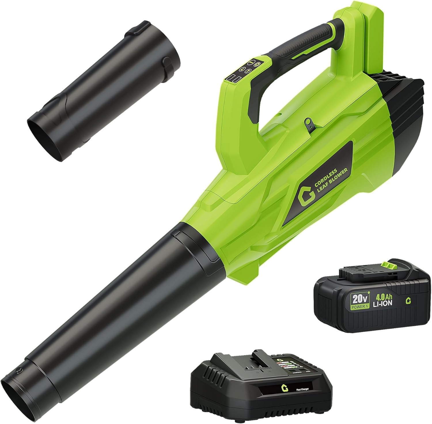 20V Brushless Leaf Blower, 6-Speed Cordless Handheld Blower with 2 x 2.0Ah Lithium Batteries, Lightweight Electric Garden Tool for Yard, Patio, Driveway Cleaning(Black/Green)