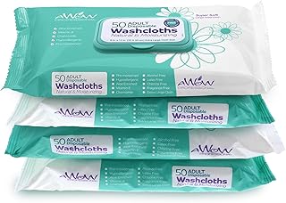 AWOW Professional Natural Adult Cleansing Disposable Washcloths, 50 Large Bath or Incontinence Natural Wipes (4 Packs/200 Wipes)