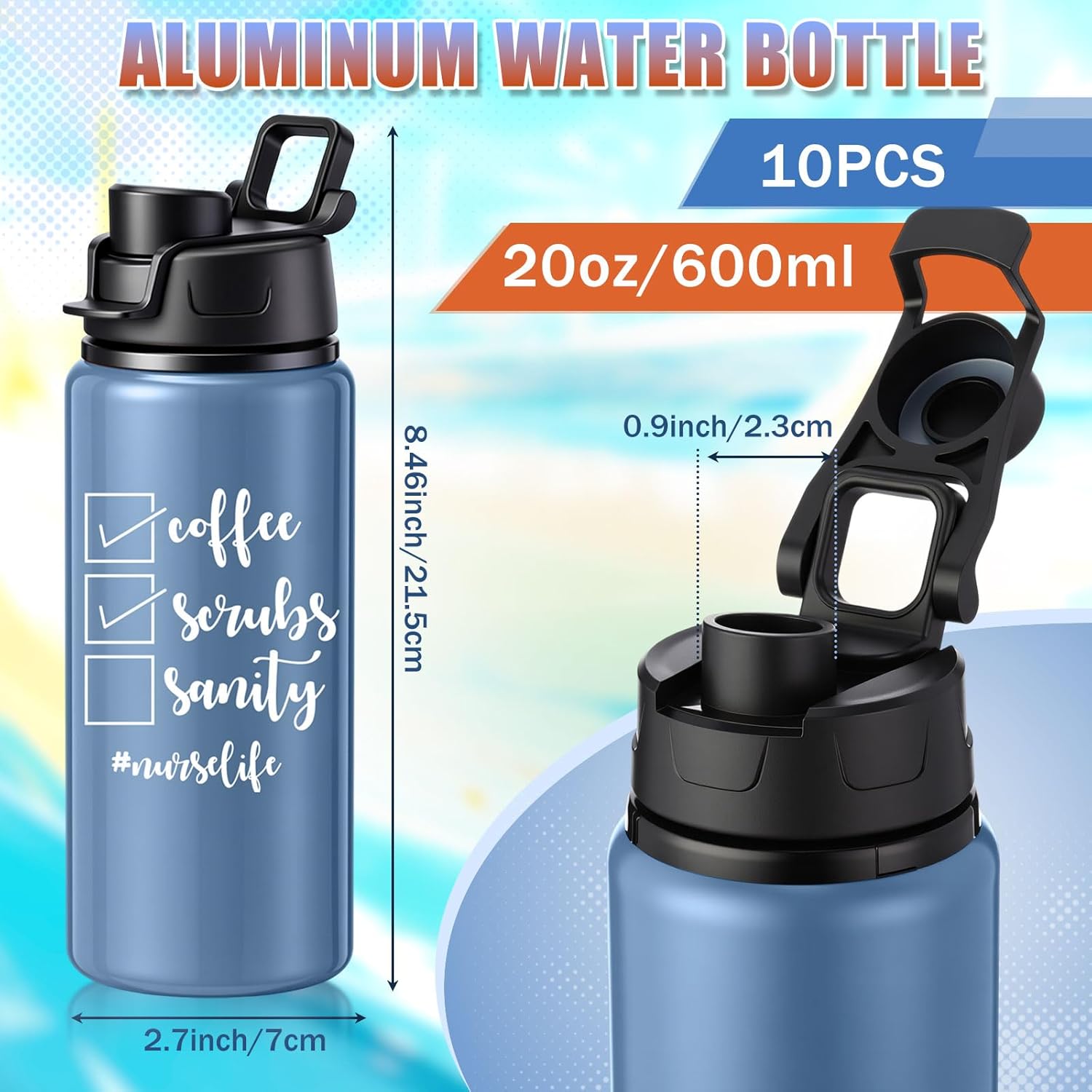 10 Pcs Nurse Appreciation Gifts Bulk 20 oz Aluminum Thank You Brown Tumblers with Lids and Straws, Reusable Sports Water Bottles for Nurse Week Practitioner Graduation Women Artistic