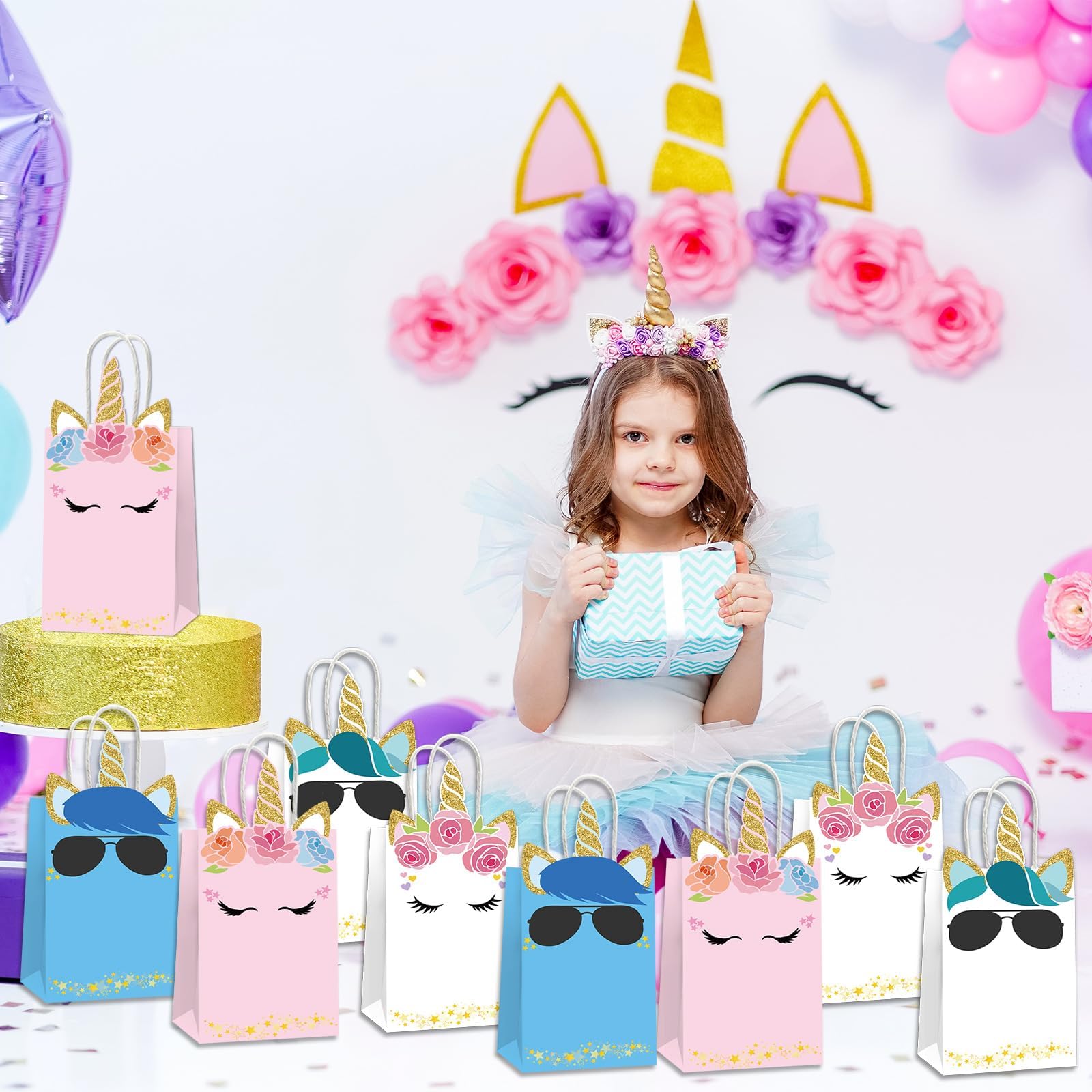 ojustbeok 12PCS Unicorn Party Favor Bags Rainbow Unicorn Birthday Party Disposable Treat Bags with Handles Gift Bag for Girls and Boys Birthday Baby Shower Decorations Supplies