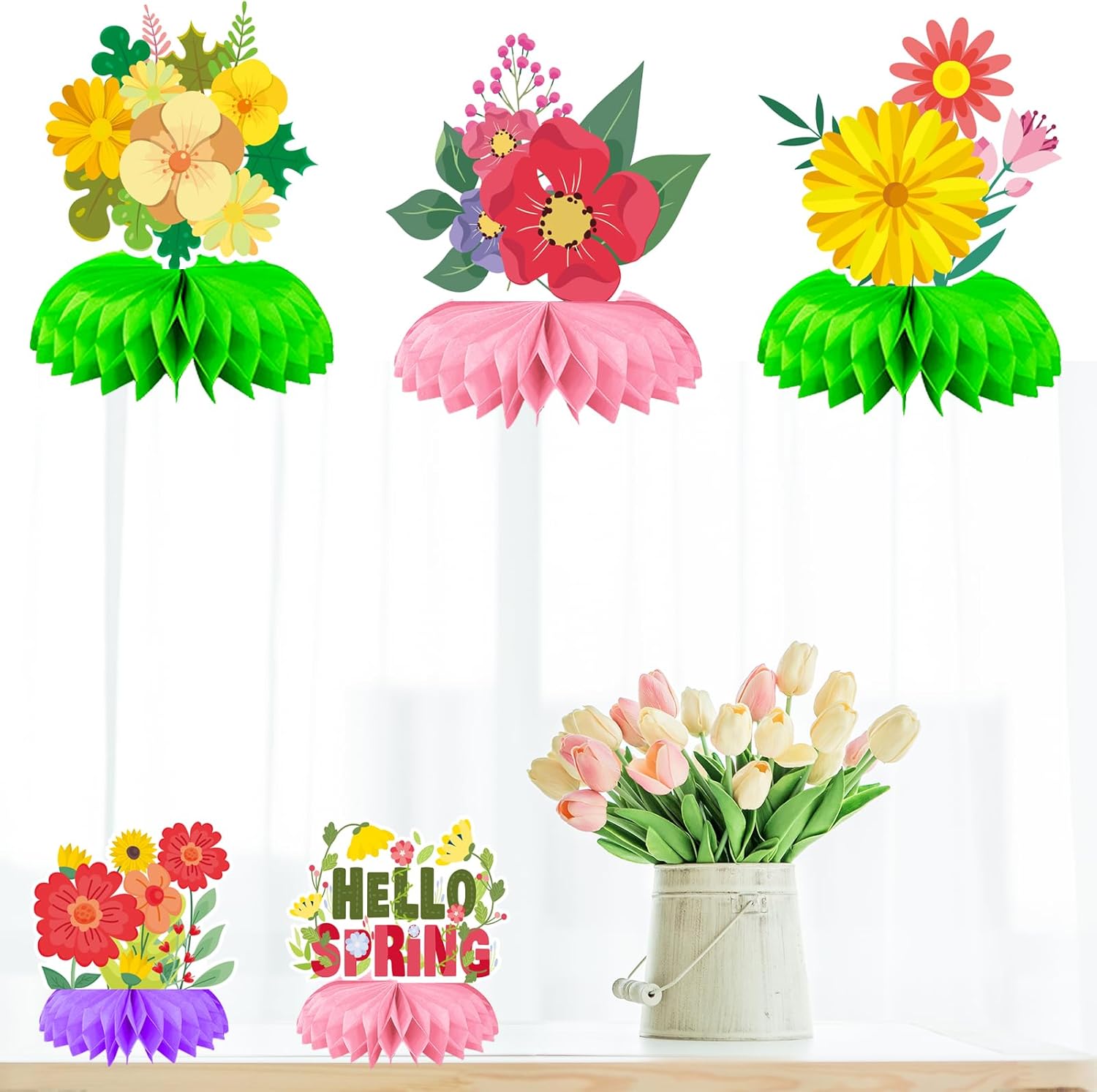 Qpout 9 PCS Spring Decorations Spring Centerpieces for Tables, Hello Spring Table Centerpieces, Spring Decor for Office Home Classroom, Spring Party Decorations 5 7137 LEMMKL. AC SL1500