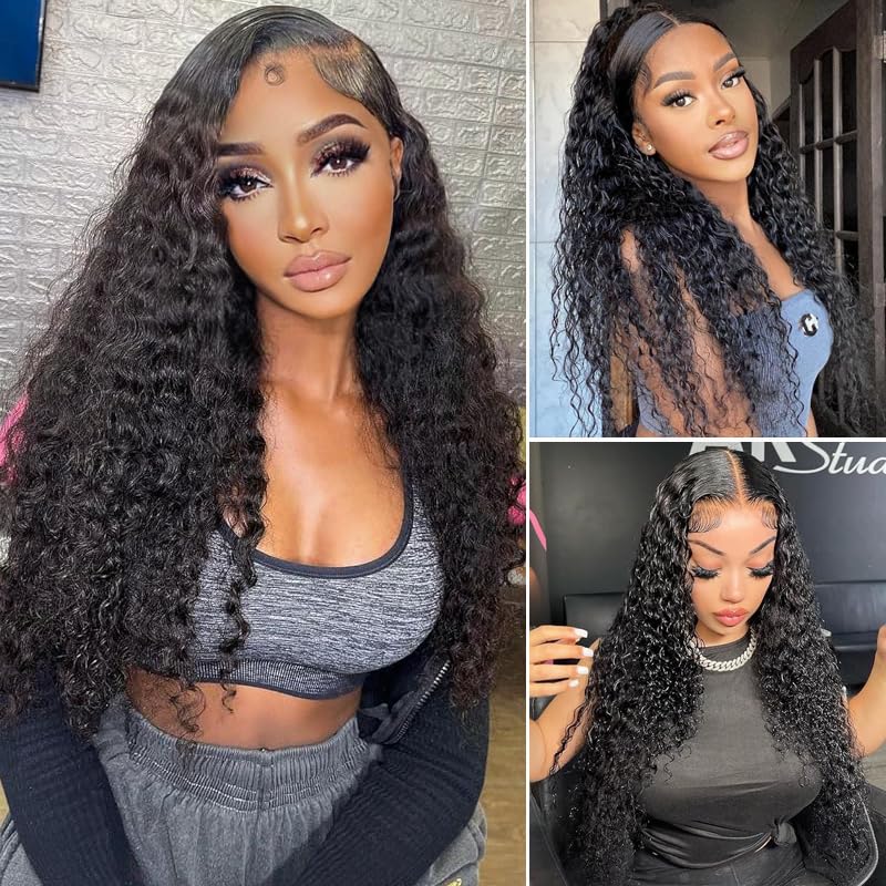 Miniatura 3 de RDFIZZ Pelucas de cabello humano ondulado profundo con encaje frontal de 13 x 4, densidad del 180 % HD, predepiladas, pelucas de cabello humano con