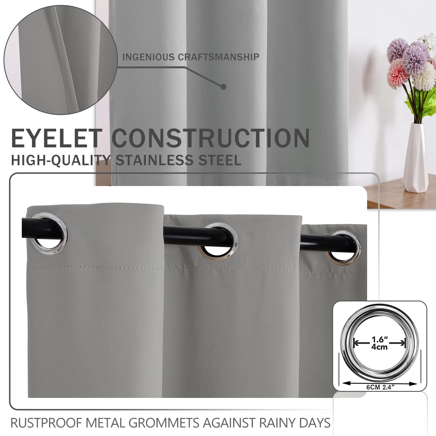 Outdoor Vorhang Blickdicht Wasserdicht Wetterfest Blackout Outdoorvorhänge mit ösen, Sichtschutz Sonnenschutz Gardine/Vorhänge for Patio Balkon Pavillon,Grau,1 Stück|155x213CM(BxH)