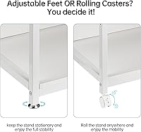 Vista 8 de 4 Tier White Printer Stand Table with Adjustable Shelves, Movable Printer Shredder Stand with Wheels for Home Office Storage and Organization